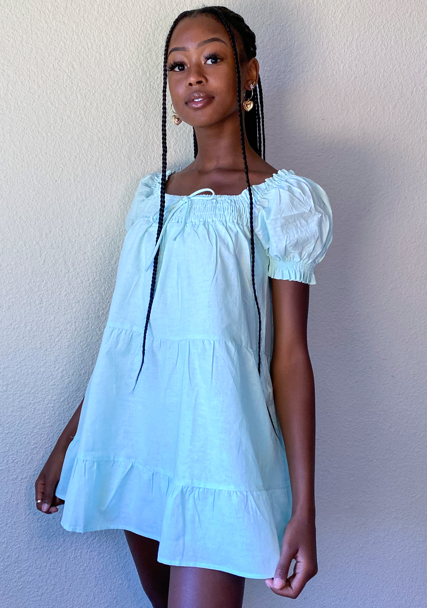 Puff Sleeve Mini Babydoll Dress Mint Green Dolls Kill