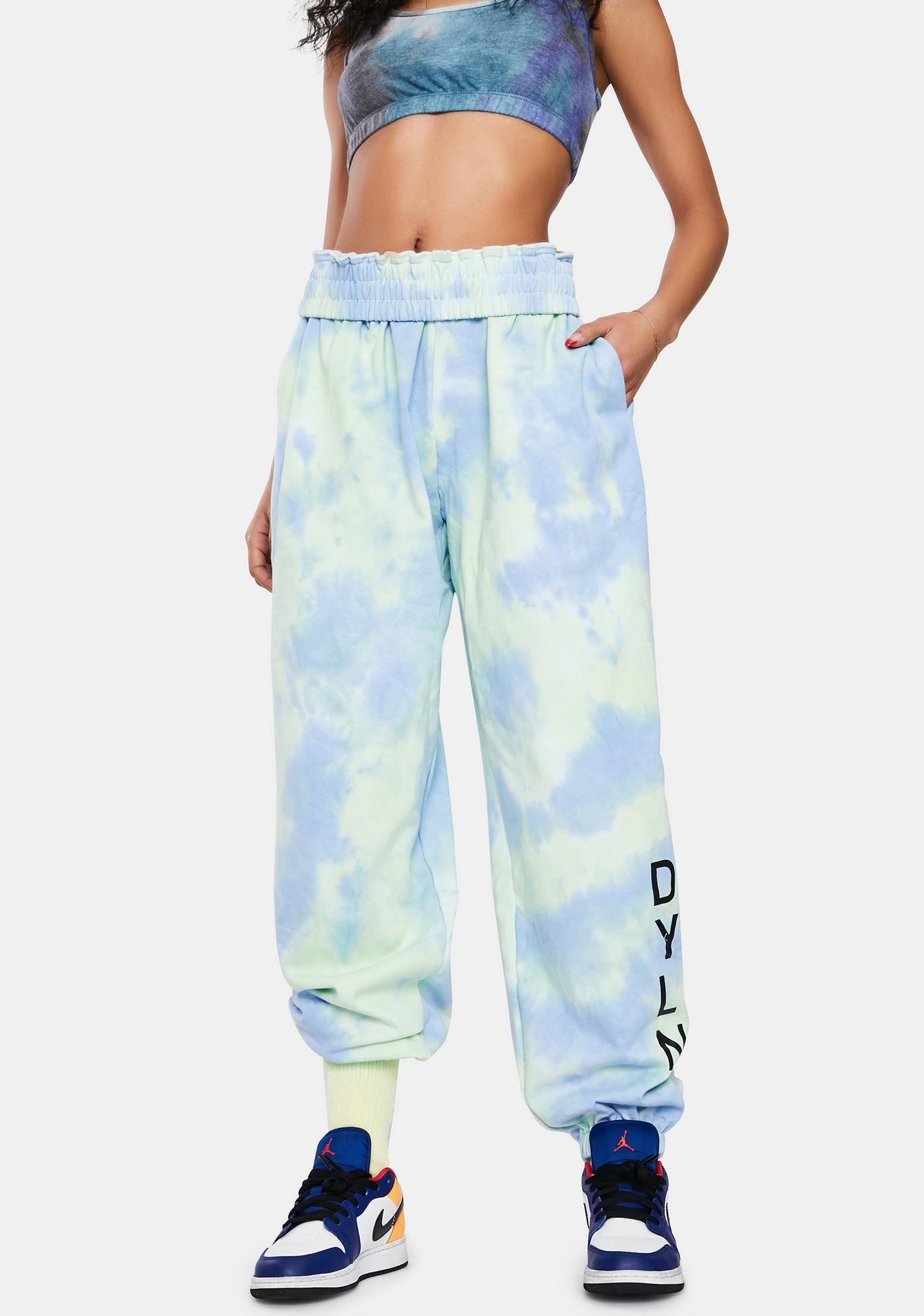 blue tie dye track pants