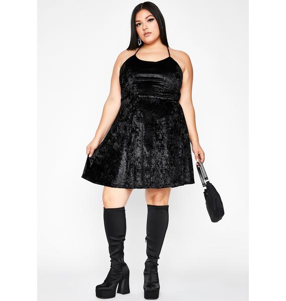 Plus Size Velvet Mini Fit Flare Strappy Dress Black Dolls Kill