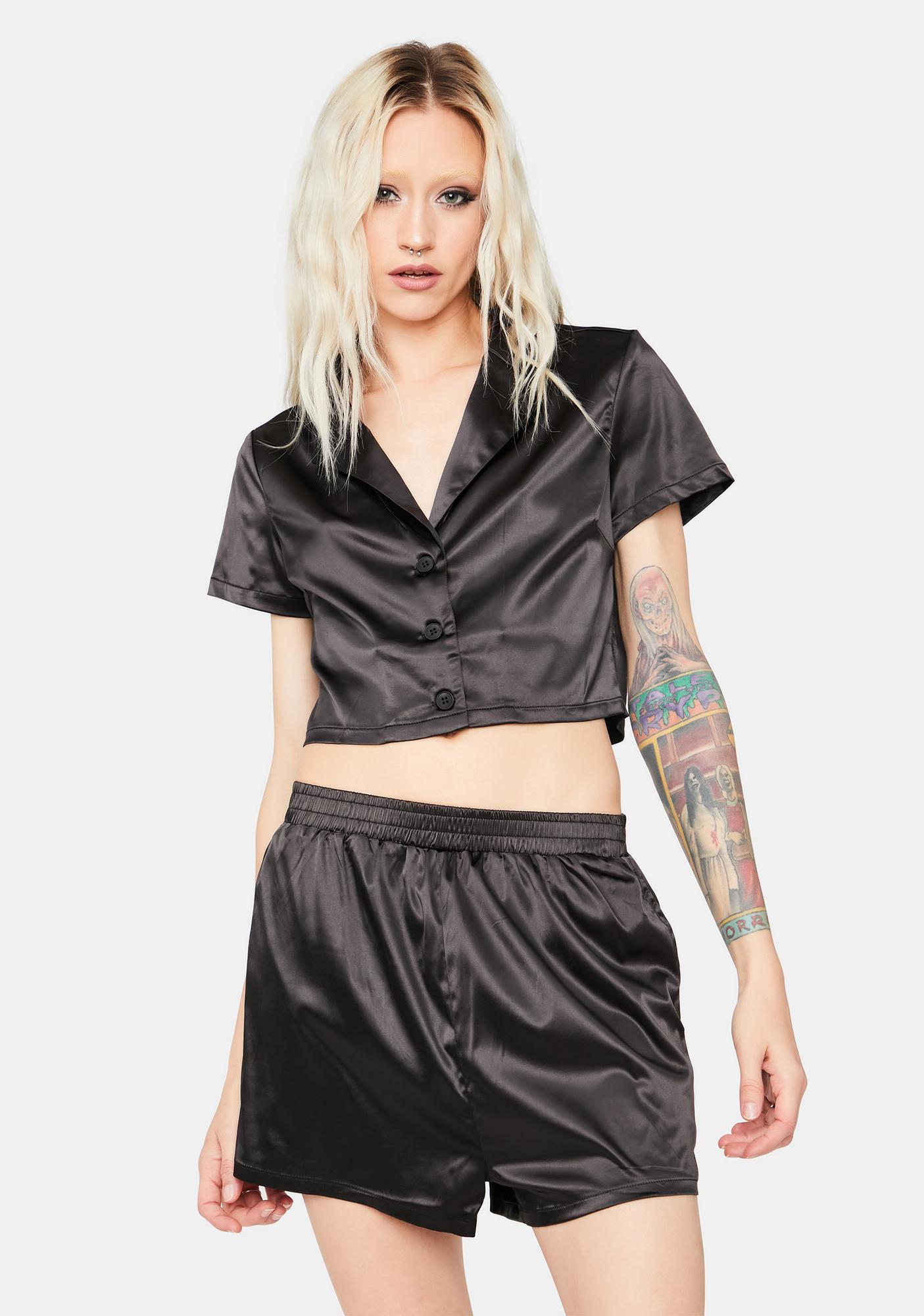 satin shorts and top