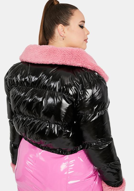 plus size vinyl puffer jacket