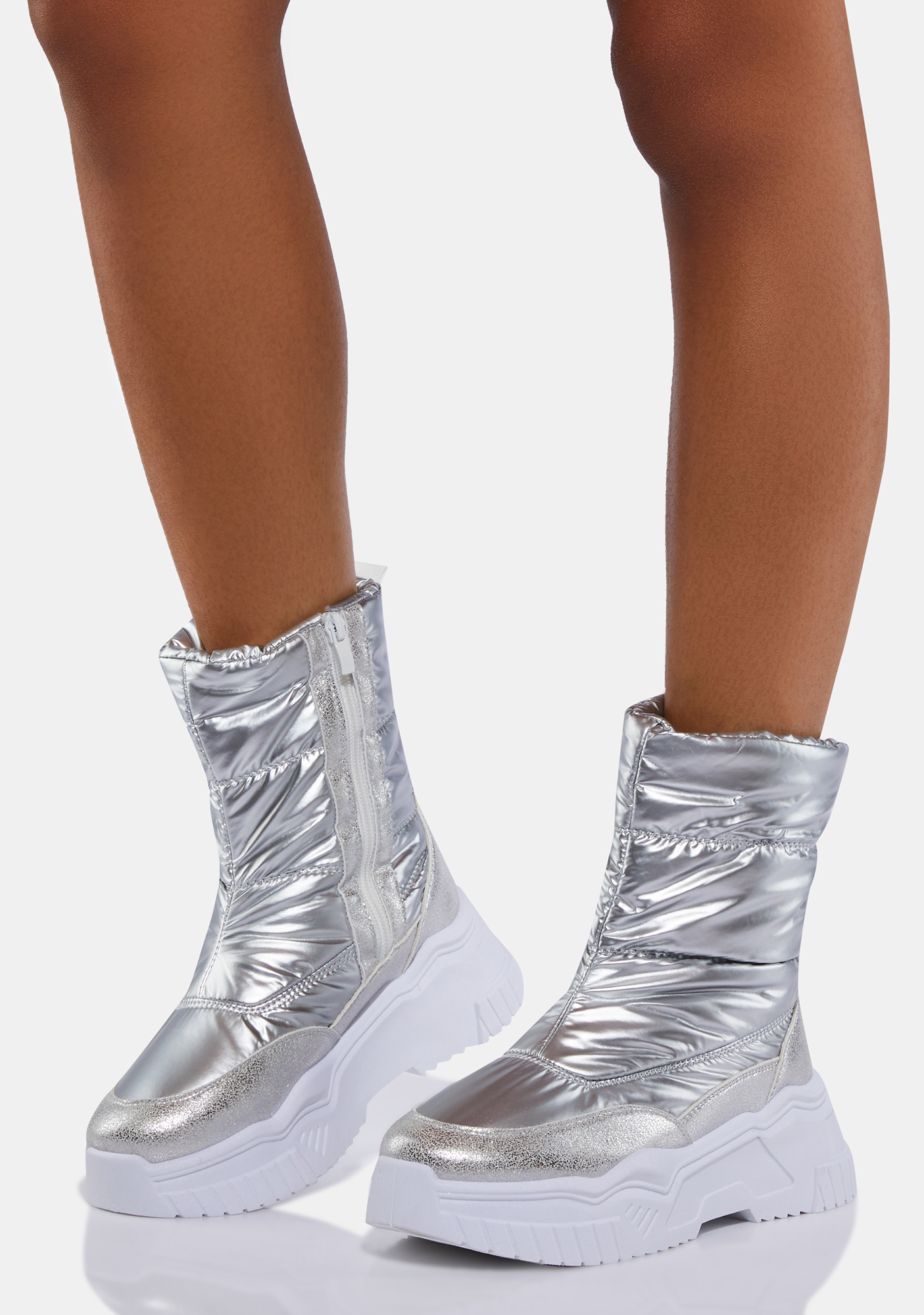 Metallic Puffy Ankle Boots - White | Dolls Kill