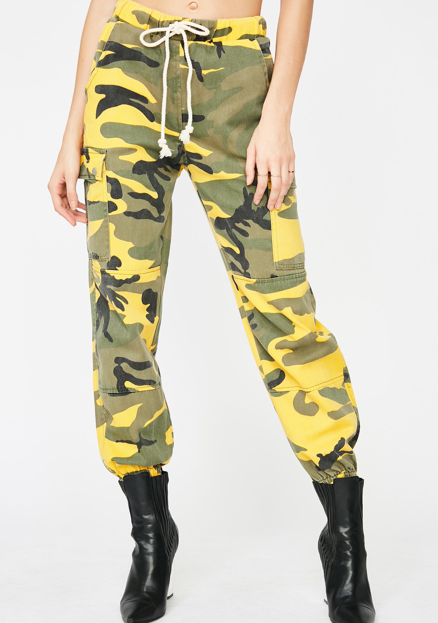 yellow camo joggers