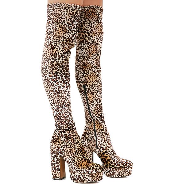 Shellys London Leopard Thigh High Boots | Dolls Kill