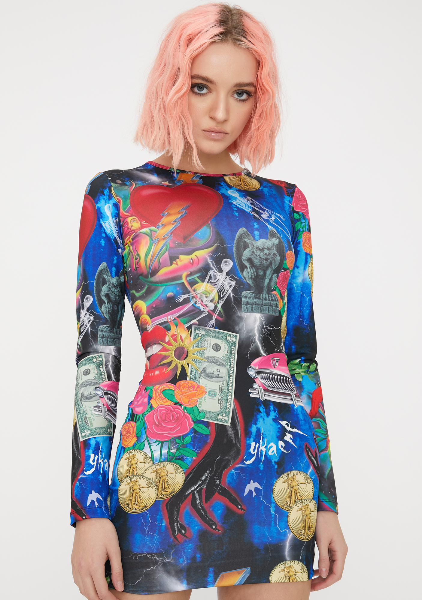 Jaded London Retro 80s Collage Print Open Back Dress Dolls Kill