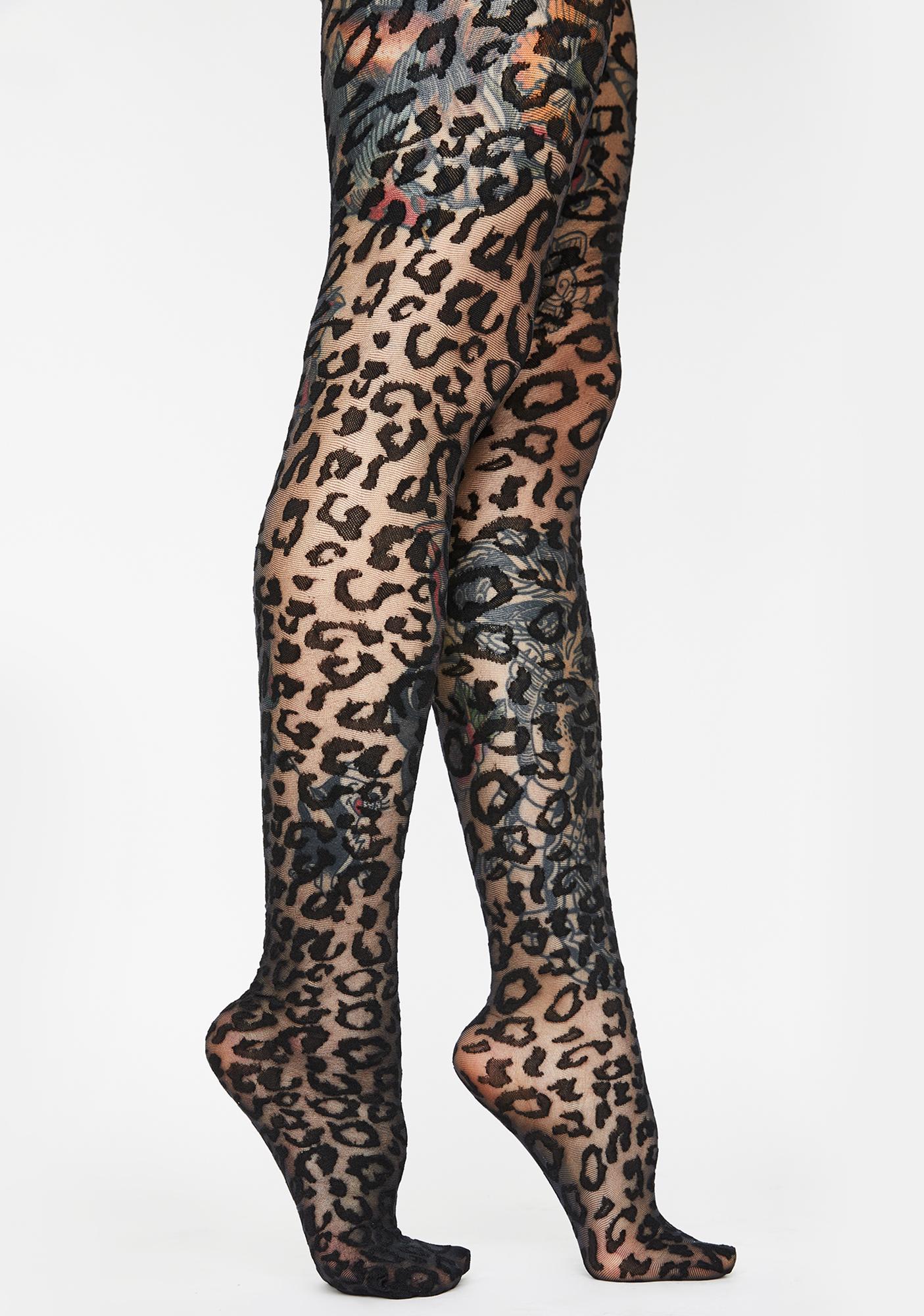 Leopard Spot Printed Tights - Black | Dolls Kill
