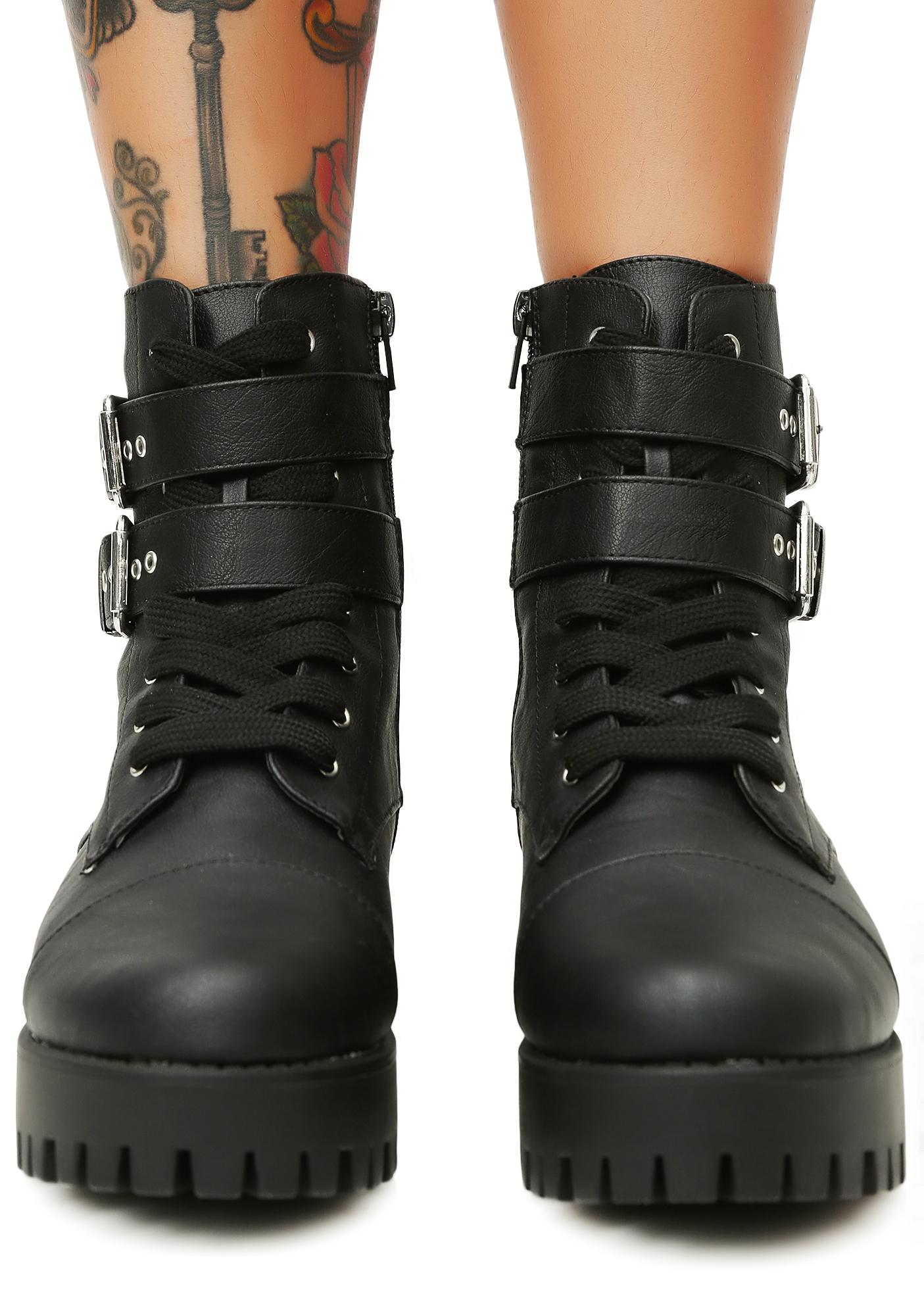 Buckle Lace Up Black Combat Boots Dolls Kill