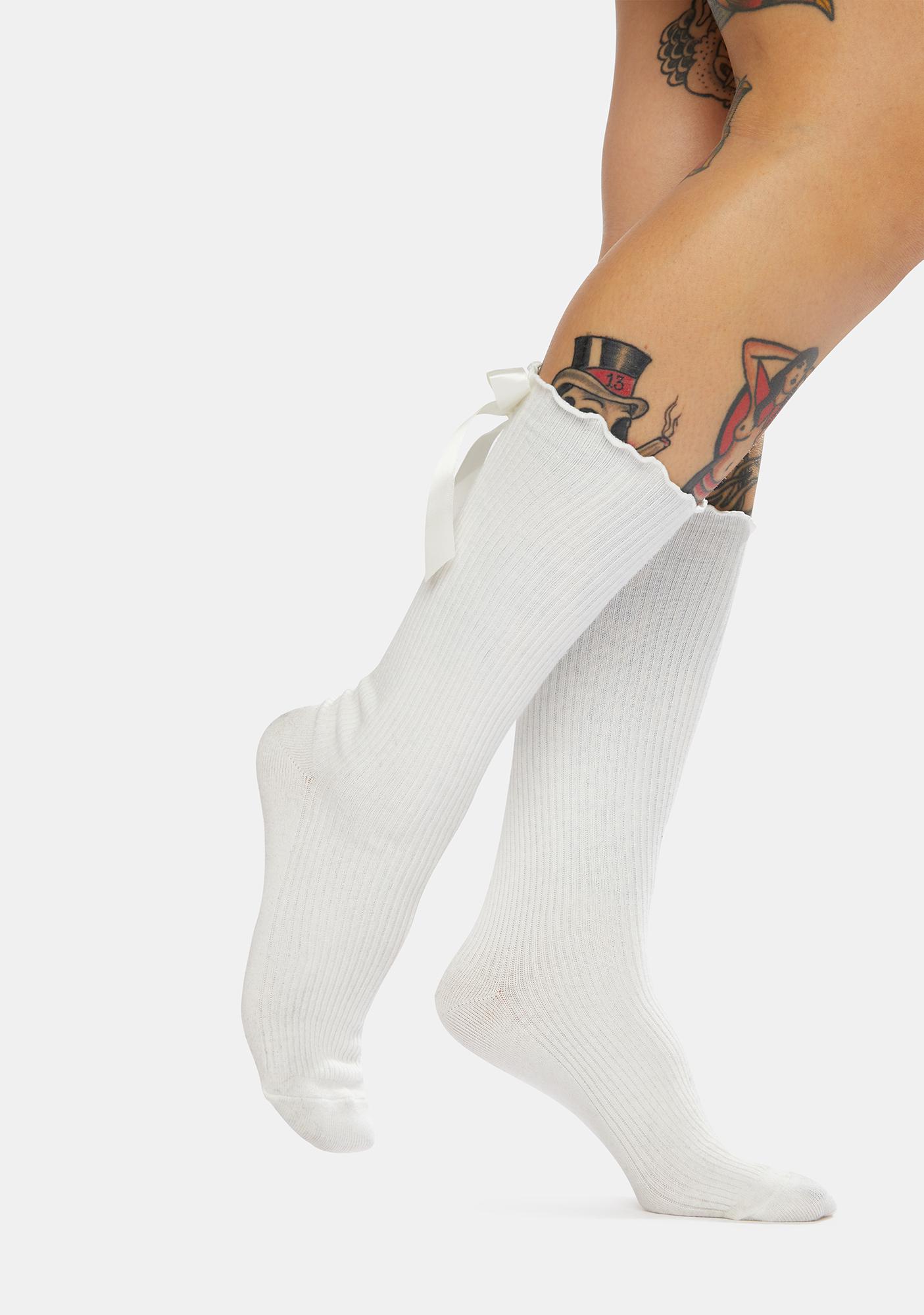 white high socks with bows