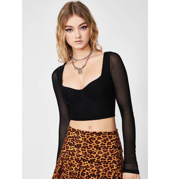 sheer mesh long sleeve crop top