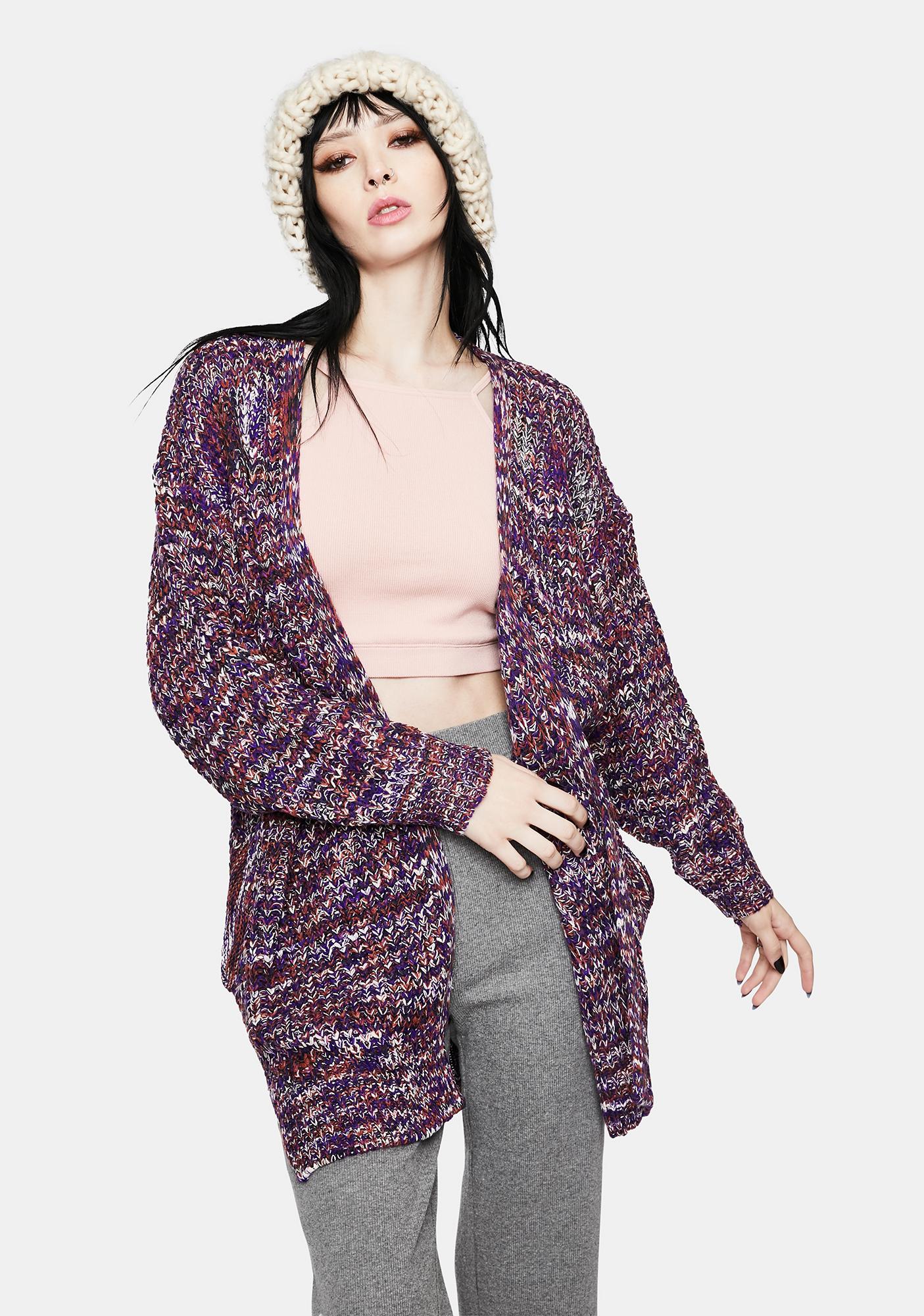 purple open front cardigan