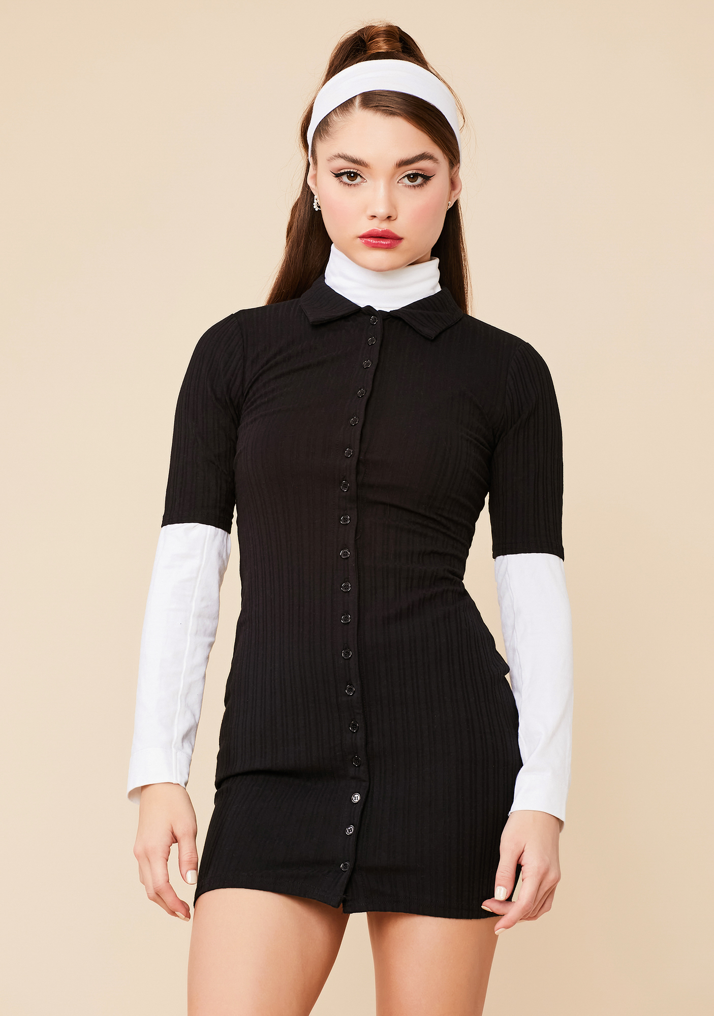 Button Down Collared Shirt Dress Black Dolls Kill