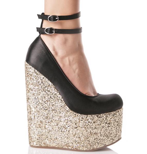 Gold Glitter Wedge Heels Dolls Kill