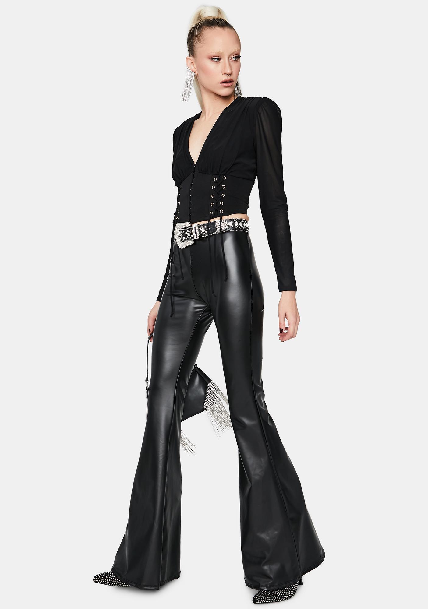 black flare leather pants