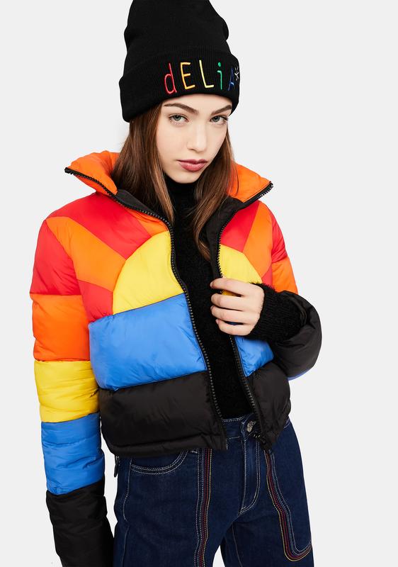 rainbow puffer coat