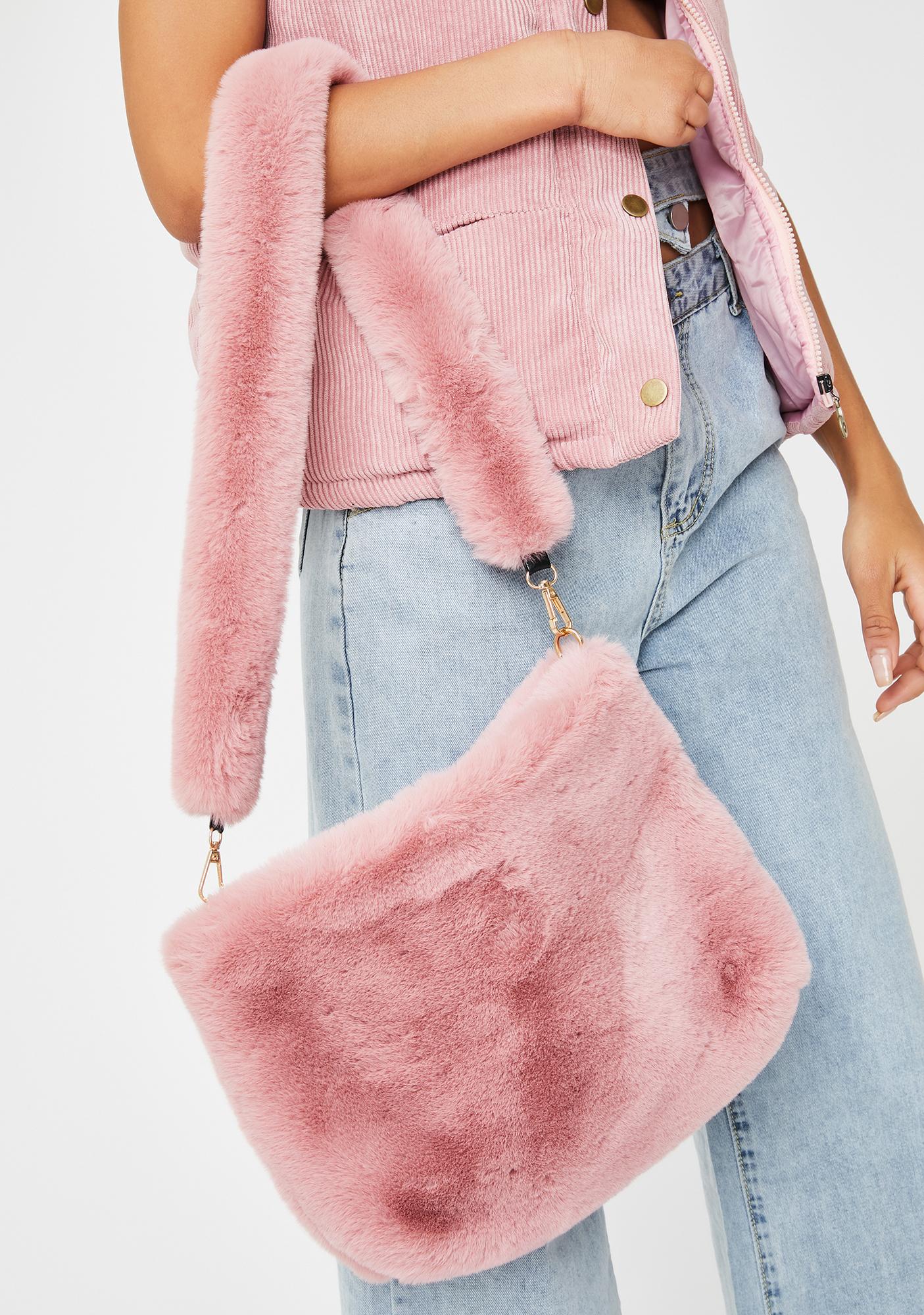 Fuzzy Faux Fur Shoulder Handbag Pink Dolls Kill