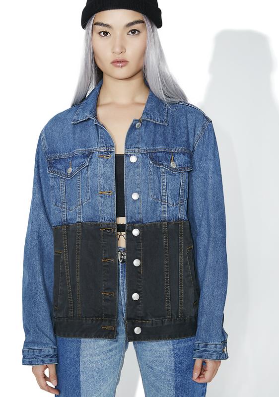 half blue half black denim jacket