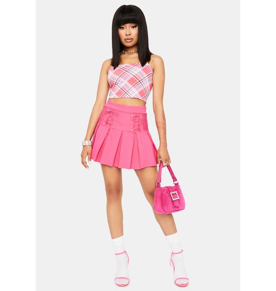 Lace Up Pleated Skirt With Built-In Shorts - Pink | Dolls Kill