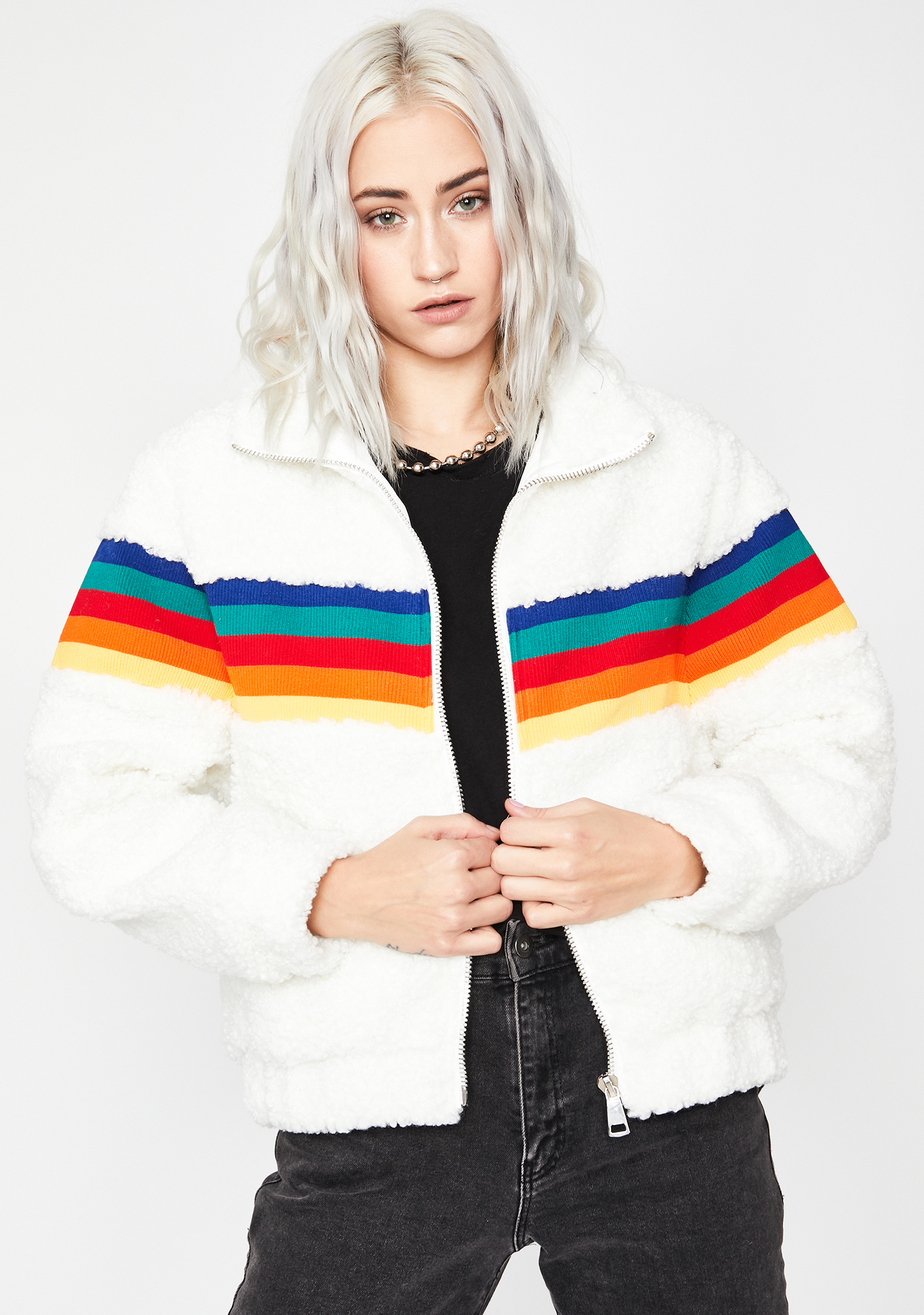 white rainbow jacket