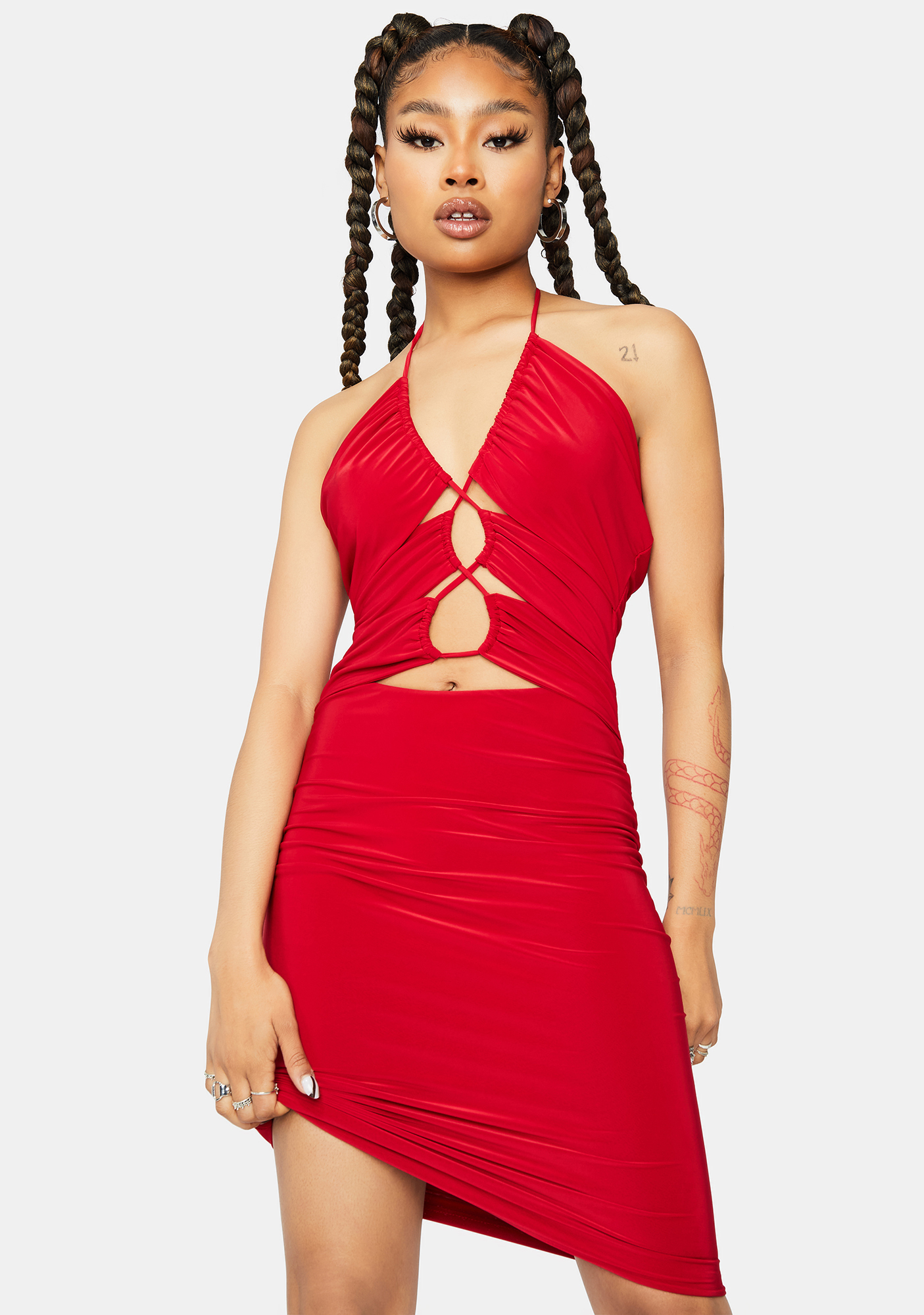 Cutout Ruched Halter Mini Dress Red Dolls Kill 