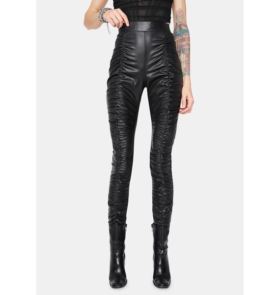 Faux Leather Ruched High Waisted Skinny Pants - Black | Dolls Kill