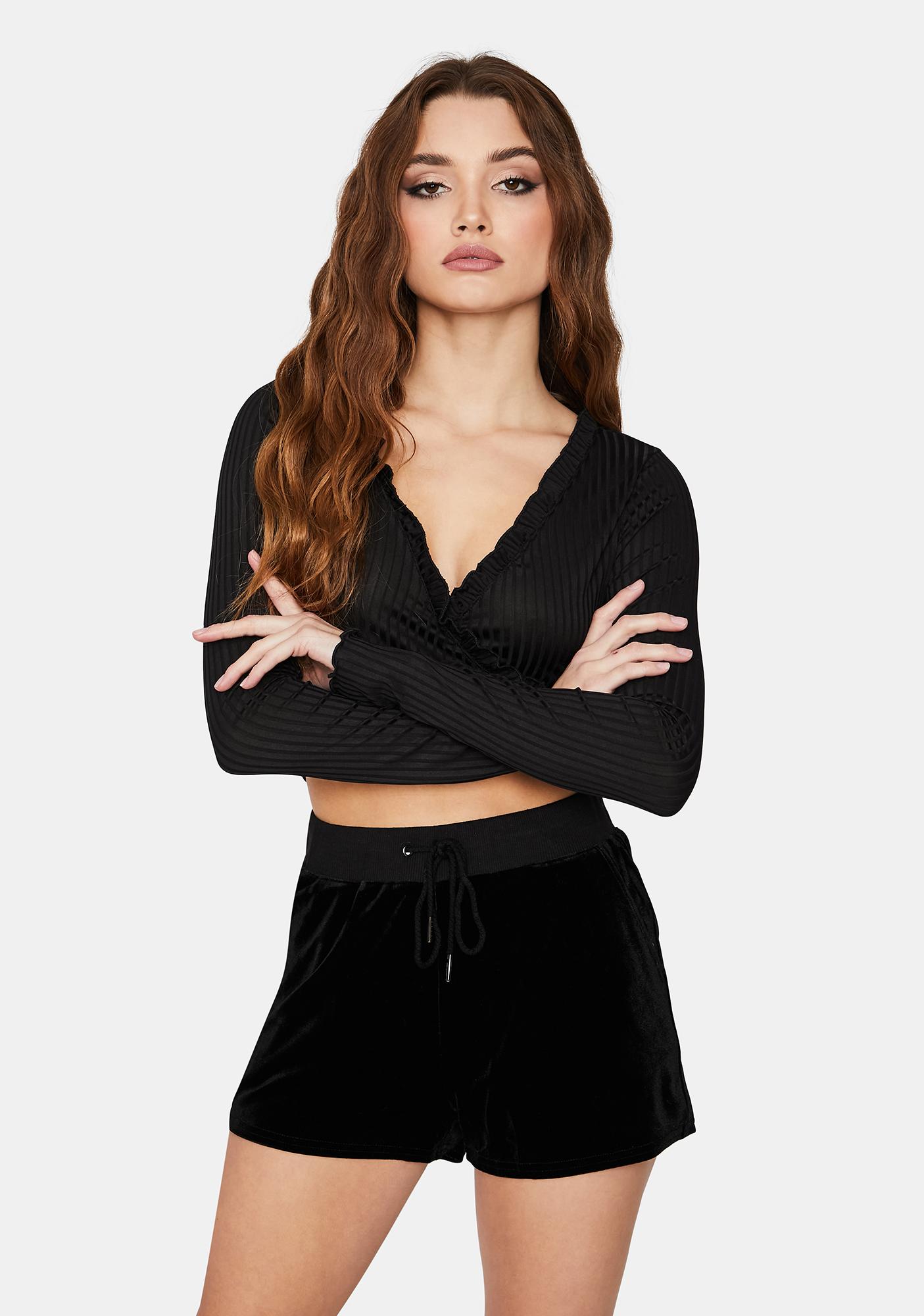 Velour High Waist Drawstring Lounge Shorts Black Dolls Kill