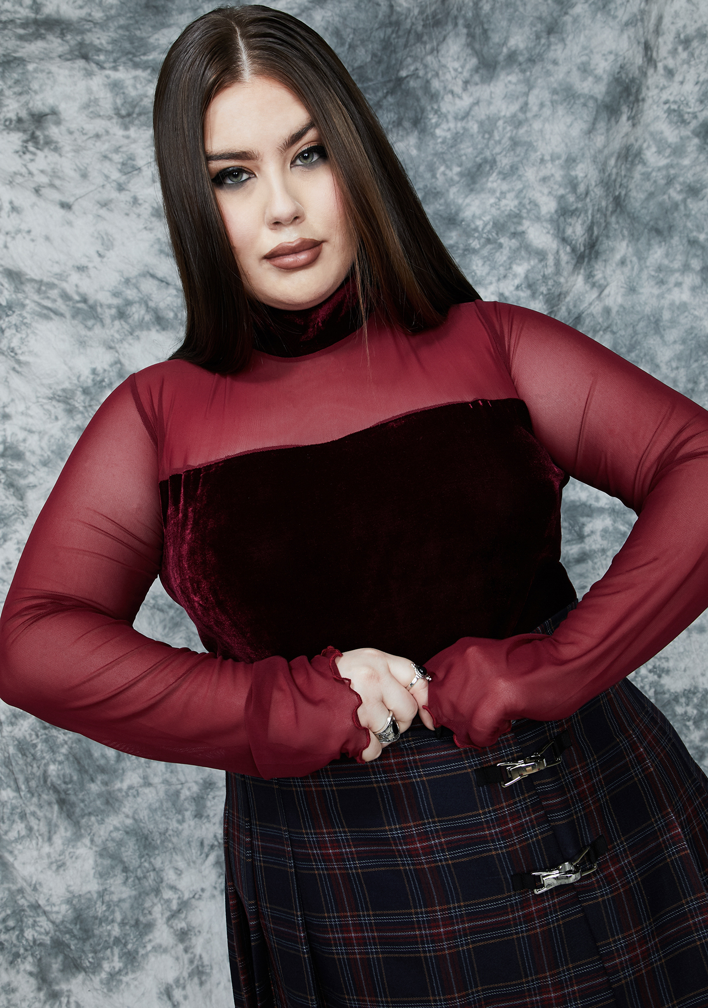 Delia’s By Dolls Kill Plus Size Velvet Mesh Panel Crop Top Dolls Kill