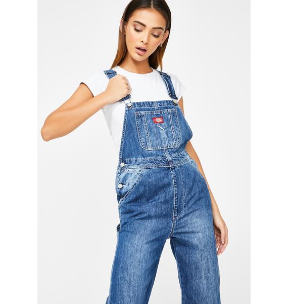 Dickies Girl Medium Wash Relaxed Denim Overalls Dolls Kill