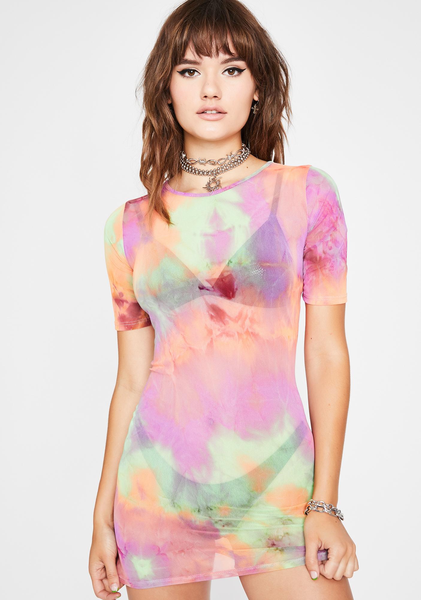 tie dye mesh dress