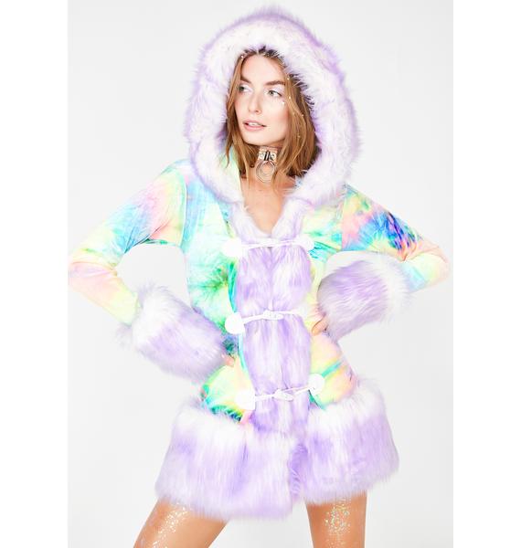 rainbow fur hood coat