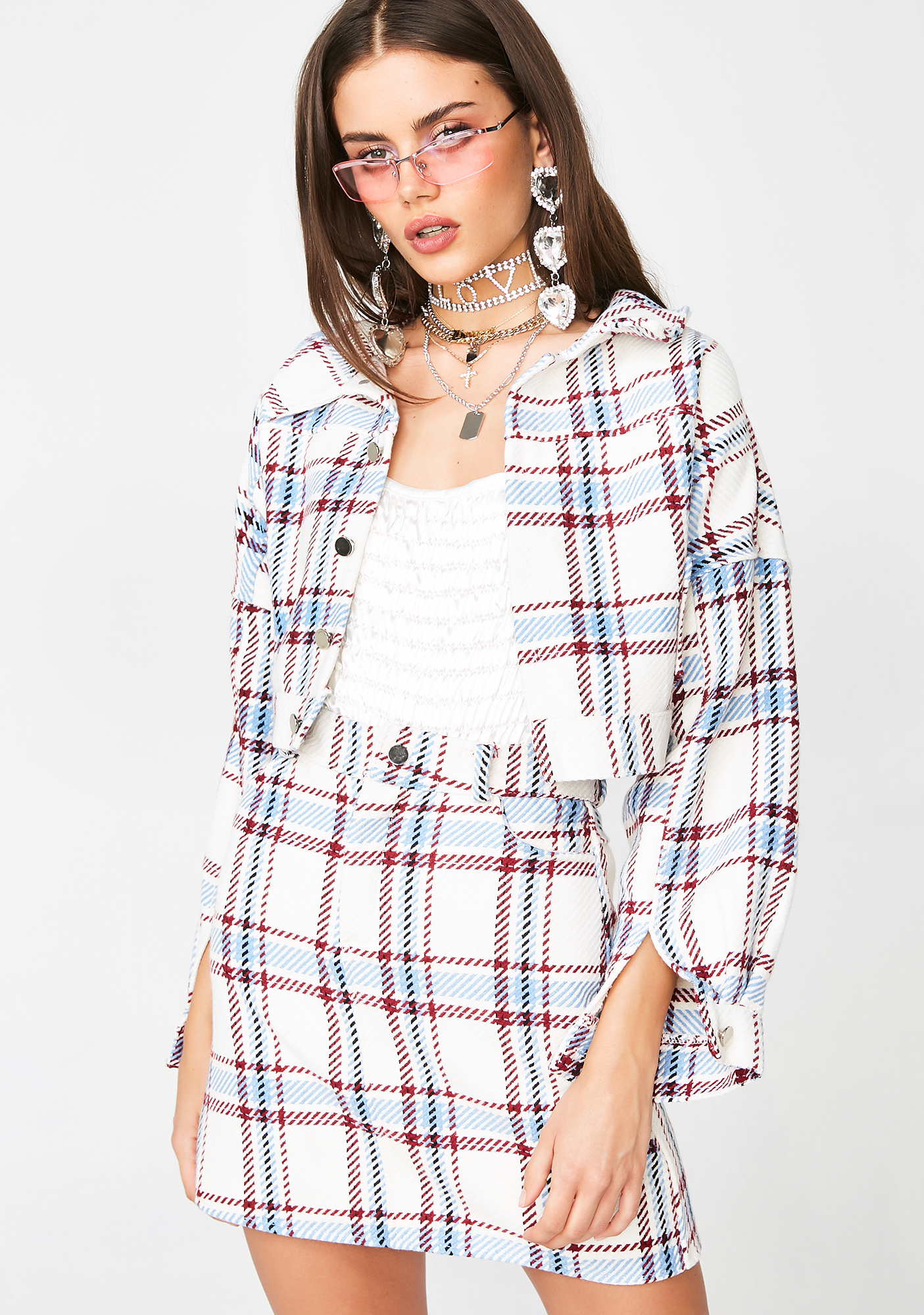 Plaid jacket and skirt matching set Clearance
