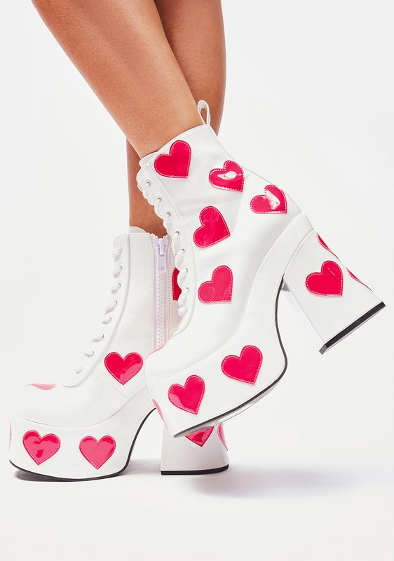 Sugar Thrillz Heart Patent Platform Ankle Boots | Dolls Kill
