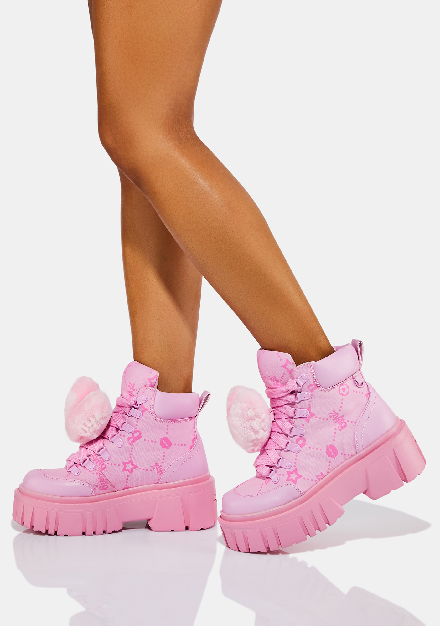 Dolls Kill x Bratz Repeat Icons Print Hiker Boots - Pink | Dolls Kill