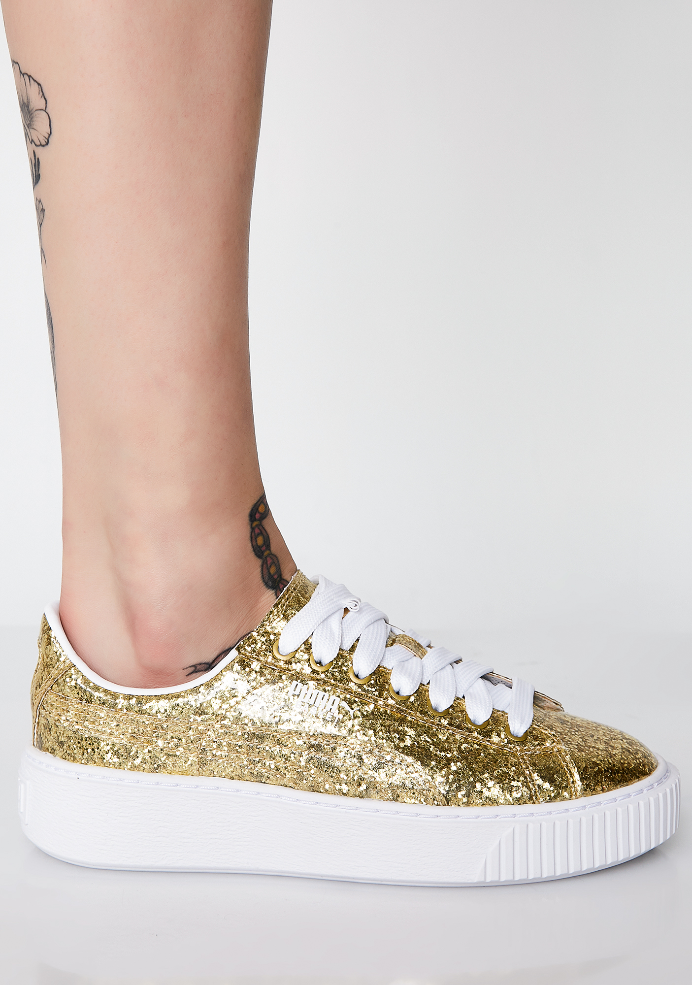 puma basket platform glitter