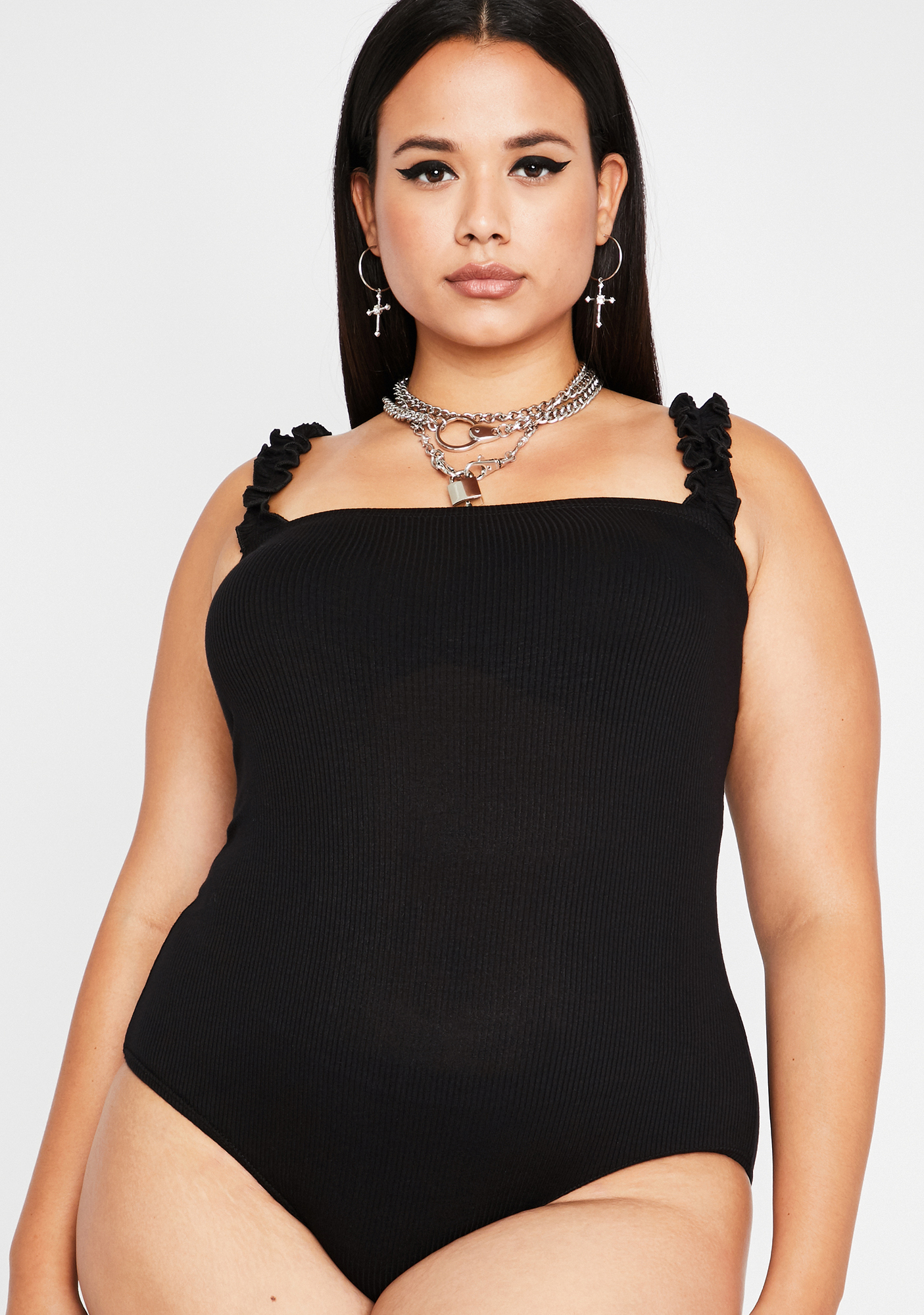Plus Size Ruffle Straps Bodysuit Black Dolls Kill