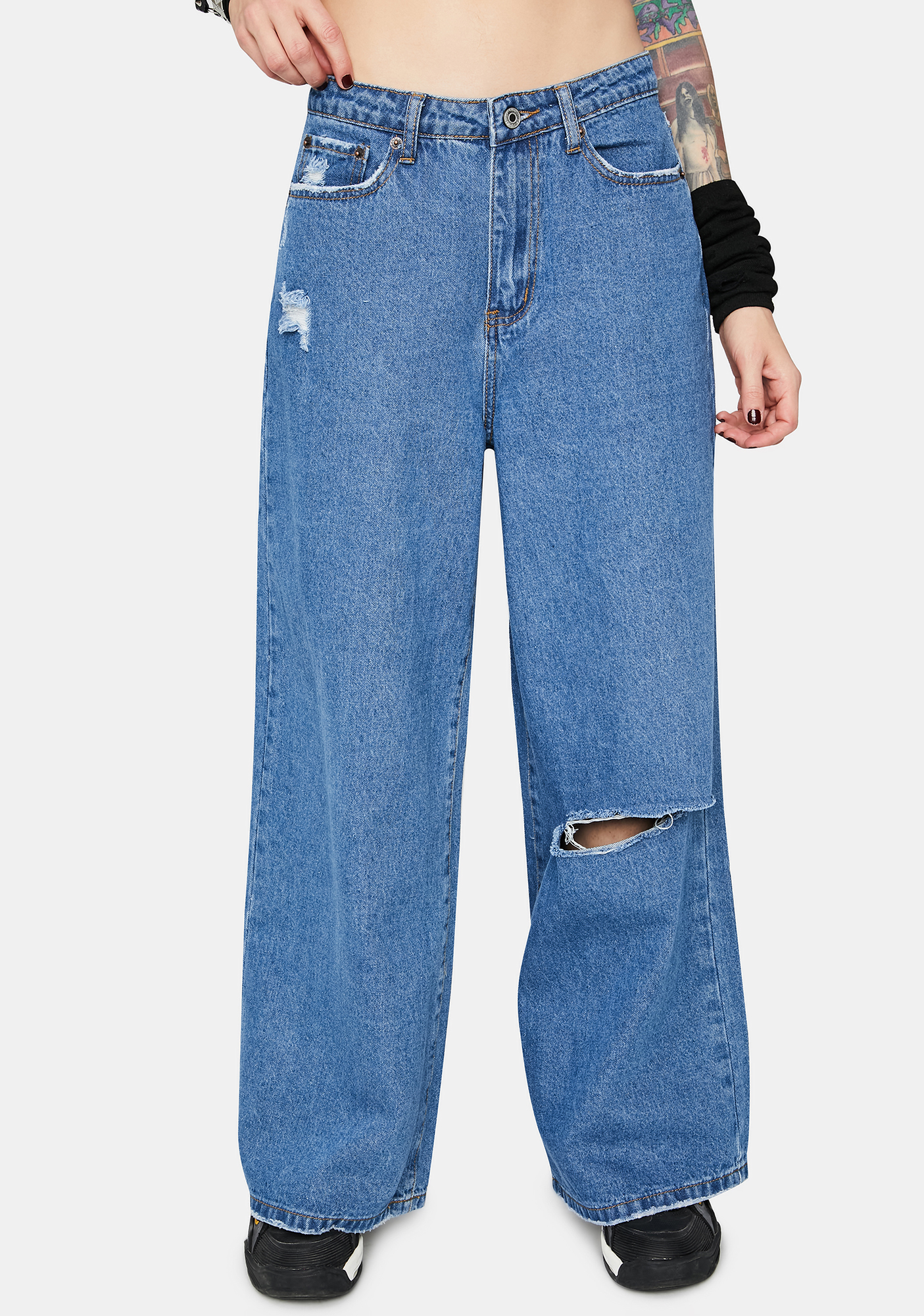 Low Rise Wide Leg Jeans - Blue | Dolls Kill