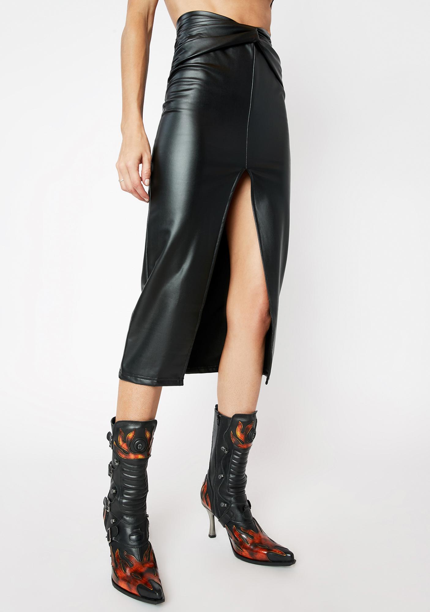 vegan leather midi skirt