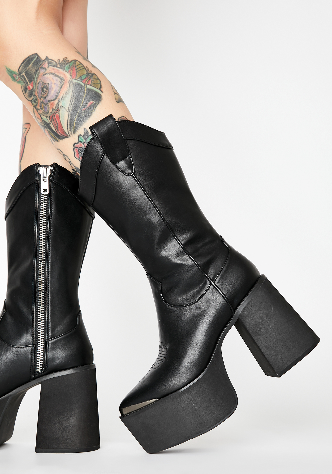 Club Exx Platform Cowboy Boots - Black | Dolls Kill