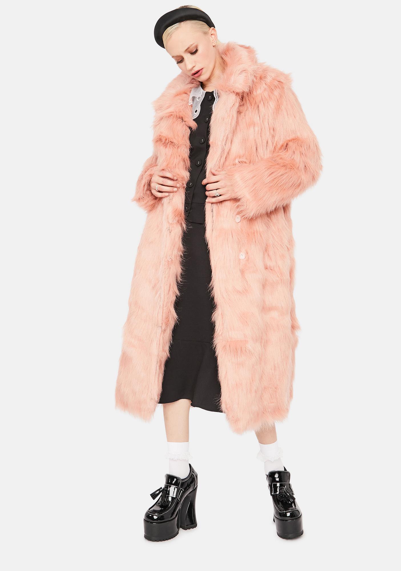 Glamorous Blush Pink Faux Fur Trench Coat Dolls Kill