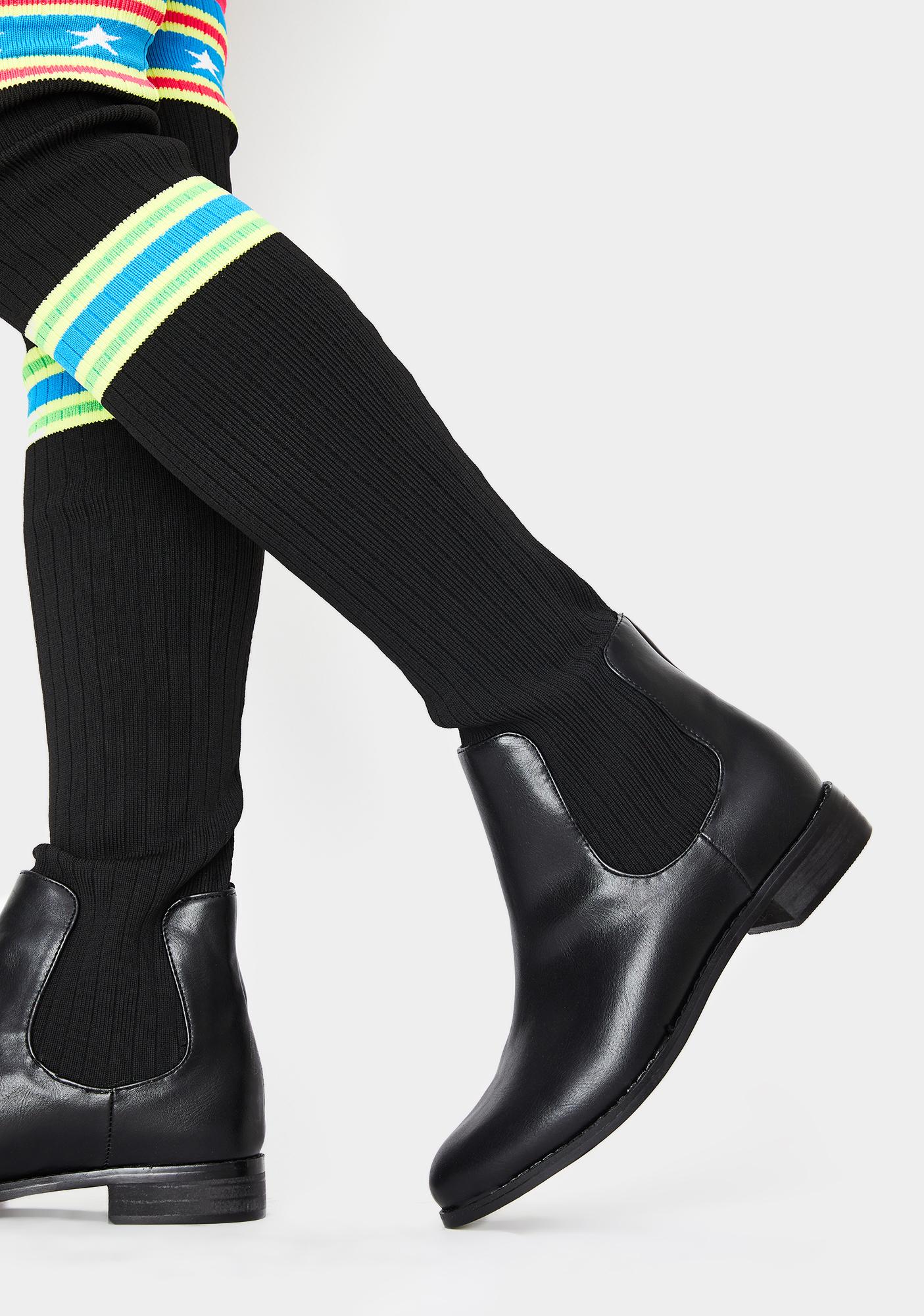 Star Sock Over The Knee Boots Black 