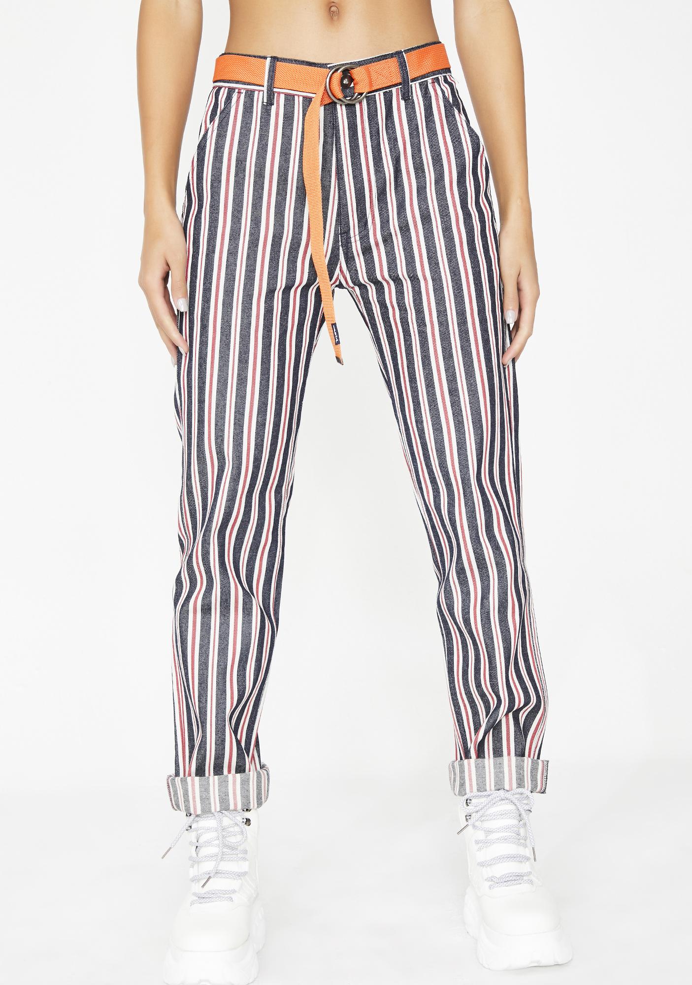 striped denim pants