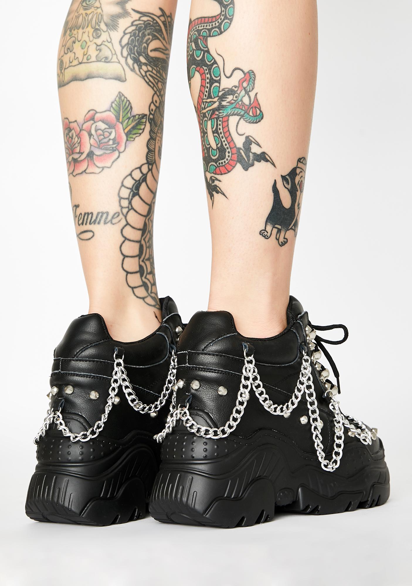 Chain Studded Chunky Platform Sneakers Black | Dolls Kill