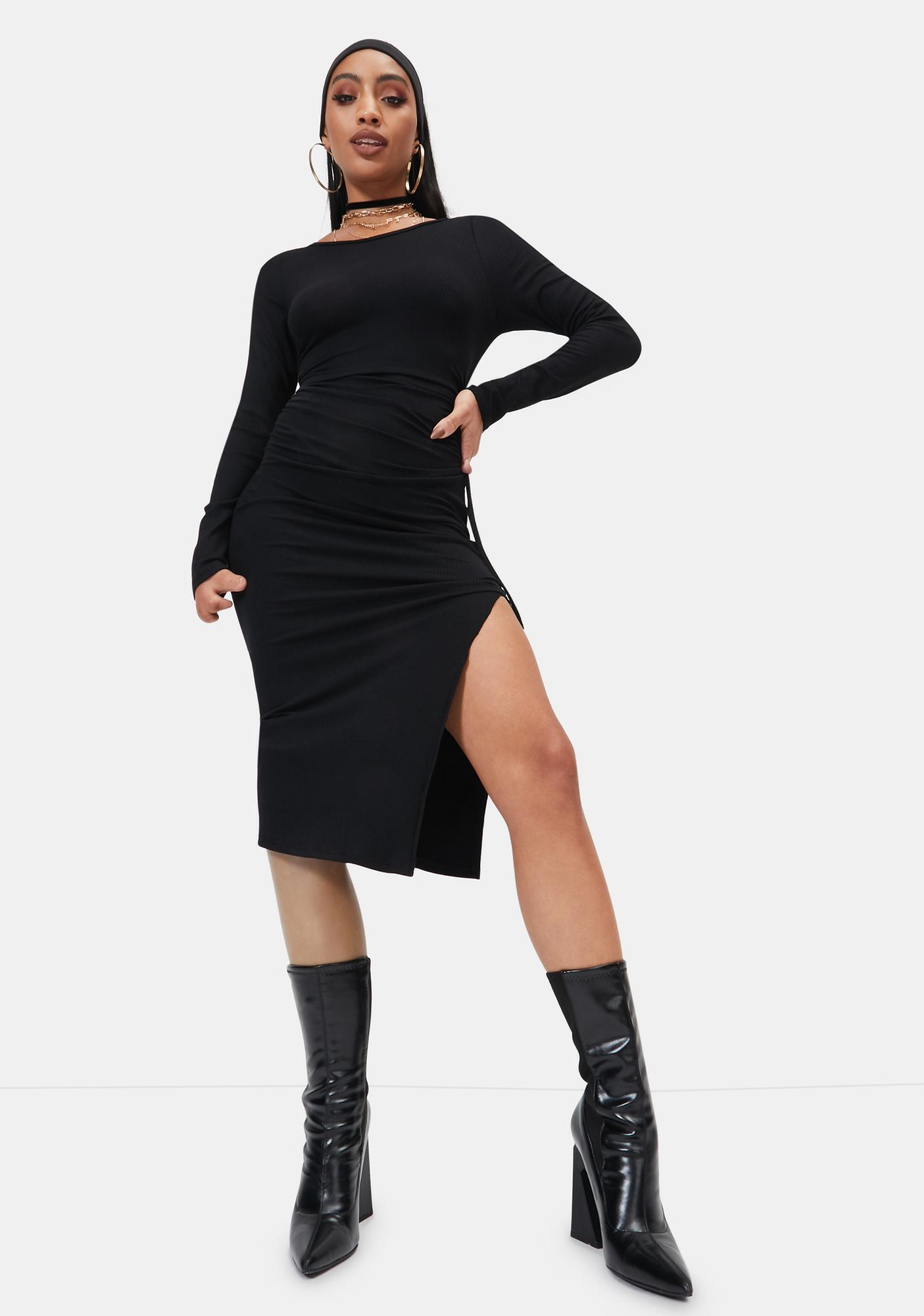 long sleeve slit midi dress