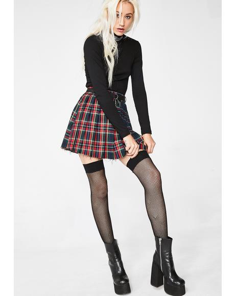 Current Mood Pinstripe Lace Up Suspender Skirt - Black | Dolls Kill