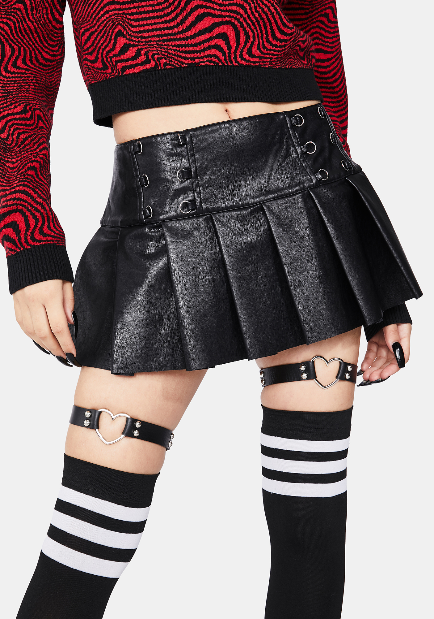 Heart Ring Faux Leather Garter Set - Black | Dolls Kill