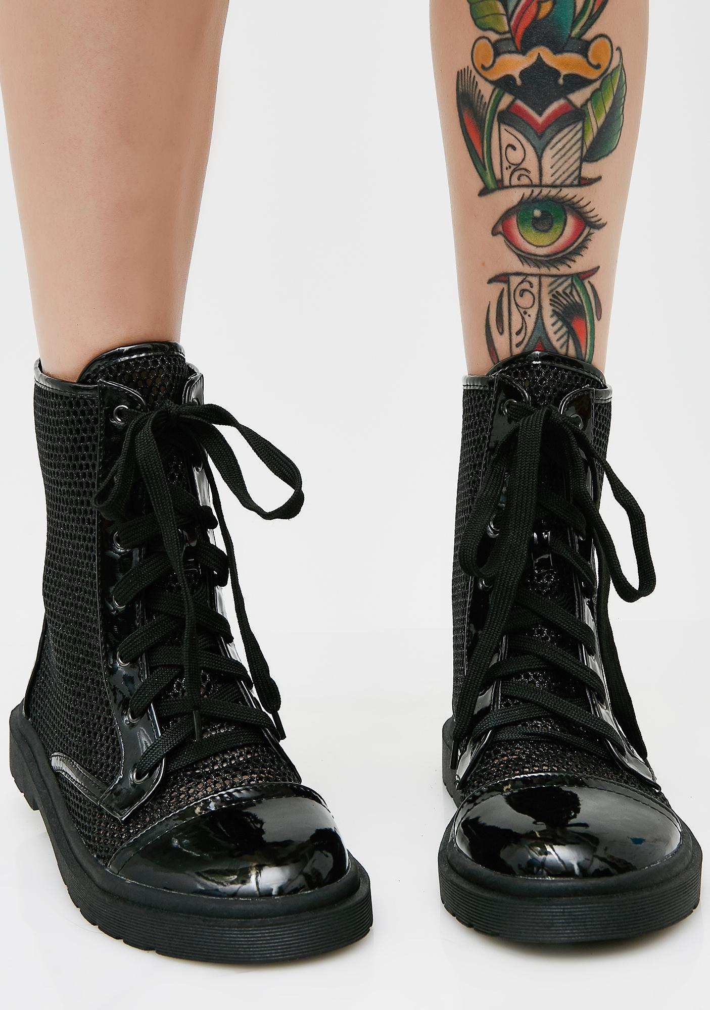 Mesh Lace Up Black Combat Boots | Dolls 