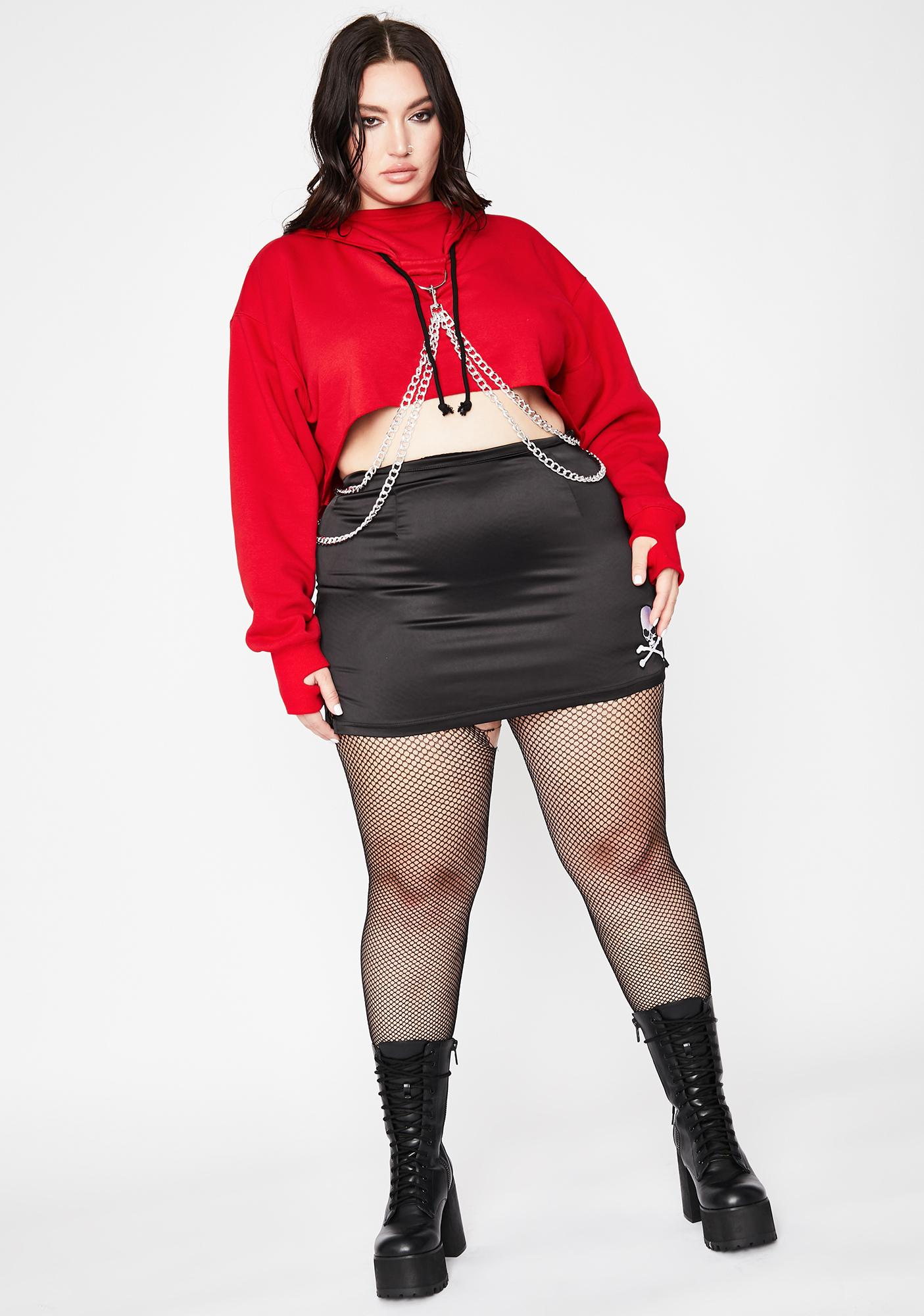 Plus Size Current Mood Chain Cropped Hoodie Red | Dolls Kill