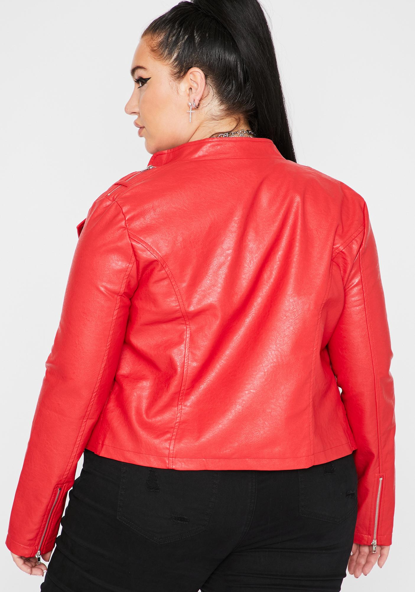 plus size red moto jacket