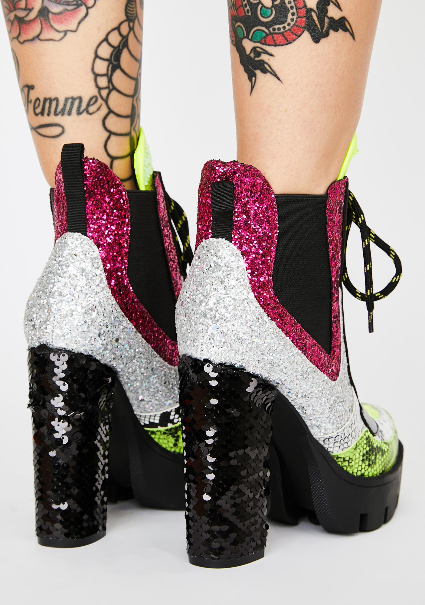 Women Glitter Sequins Round Toe Platform Wedge High Heels Booties Ankle Boots D