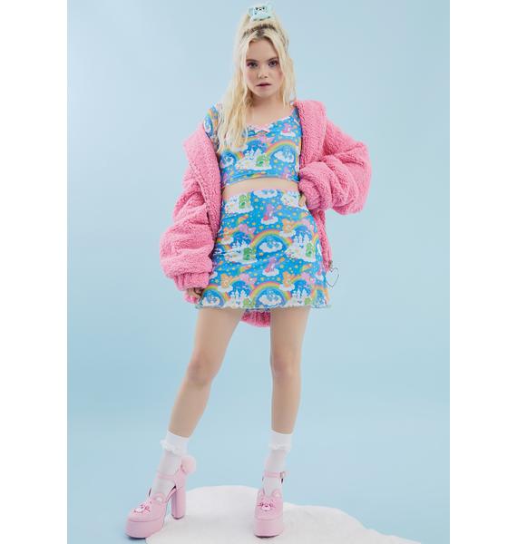 Dolls Kill X Care Bears Mesh Patterned Puff Sleeve Crop Top - Blue ...