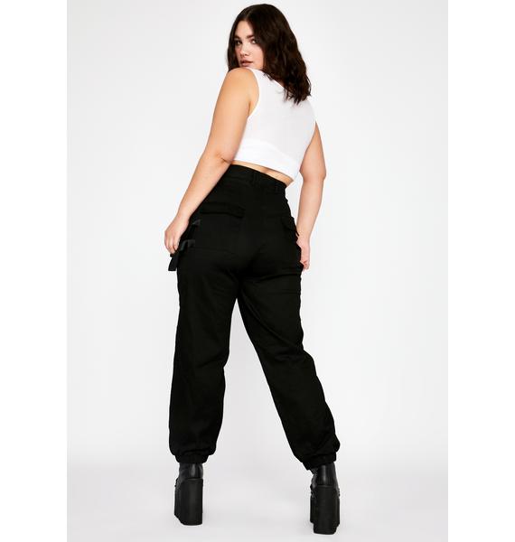 Plus Size High Rise Ribbon Cargo Pants Black Dolls Kill